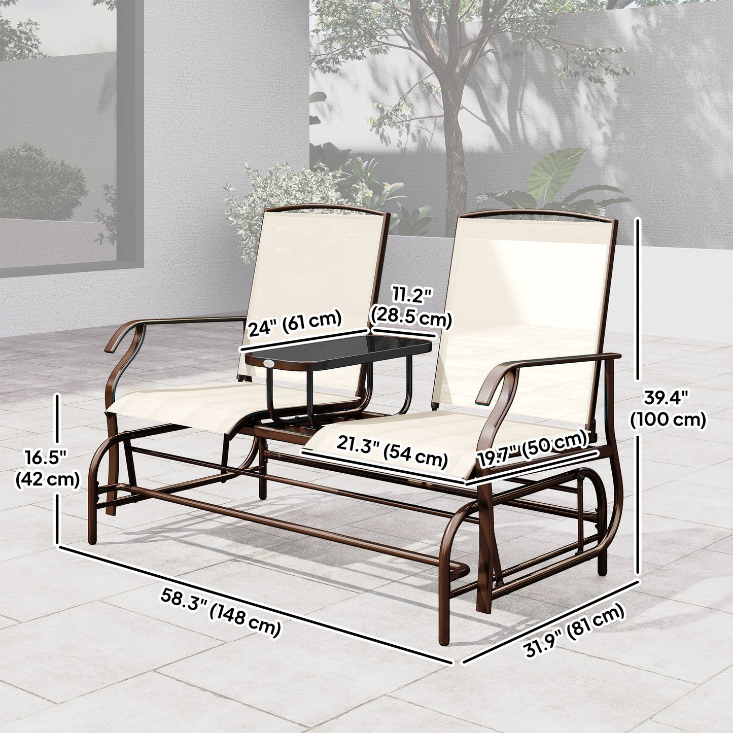 Outsunny Patio Glider Rocking Chair 2 Person Outdoor Loveseat Rocker Garden Furniture Bench, Grey