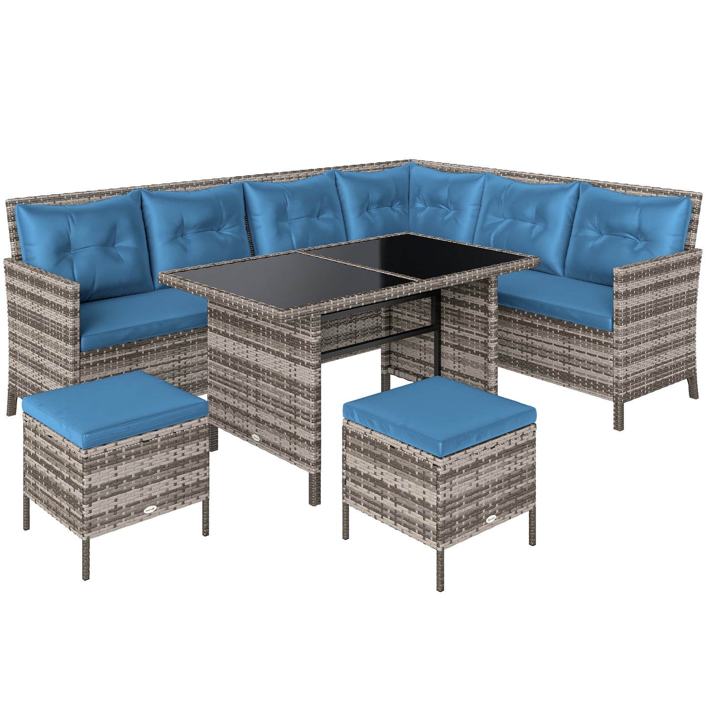 Outsunny 6pcs Outdoor Rattan Sofa Set Garden Wicker Sectional Couch Furniture Set with Dining Table and Chair White