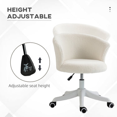 Vinsetto Armless Office Chair, Fluffy Computer Desk Chair with Adjustable Height, Swivel Wheels, Mid Back, White