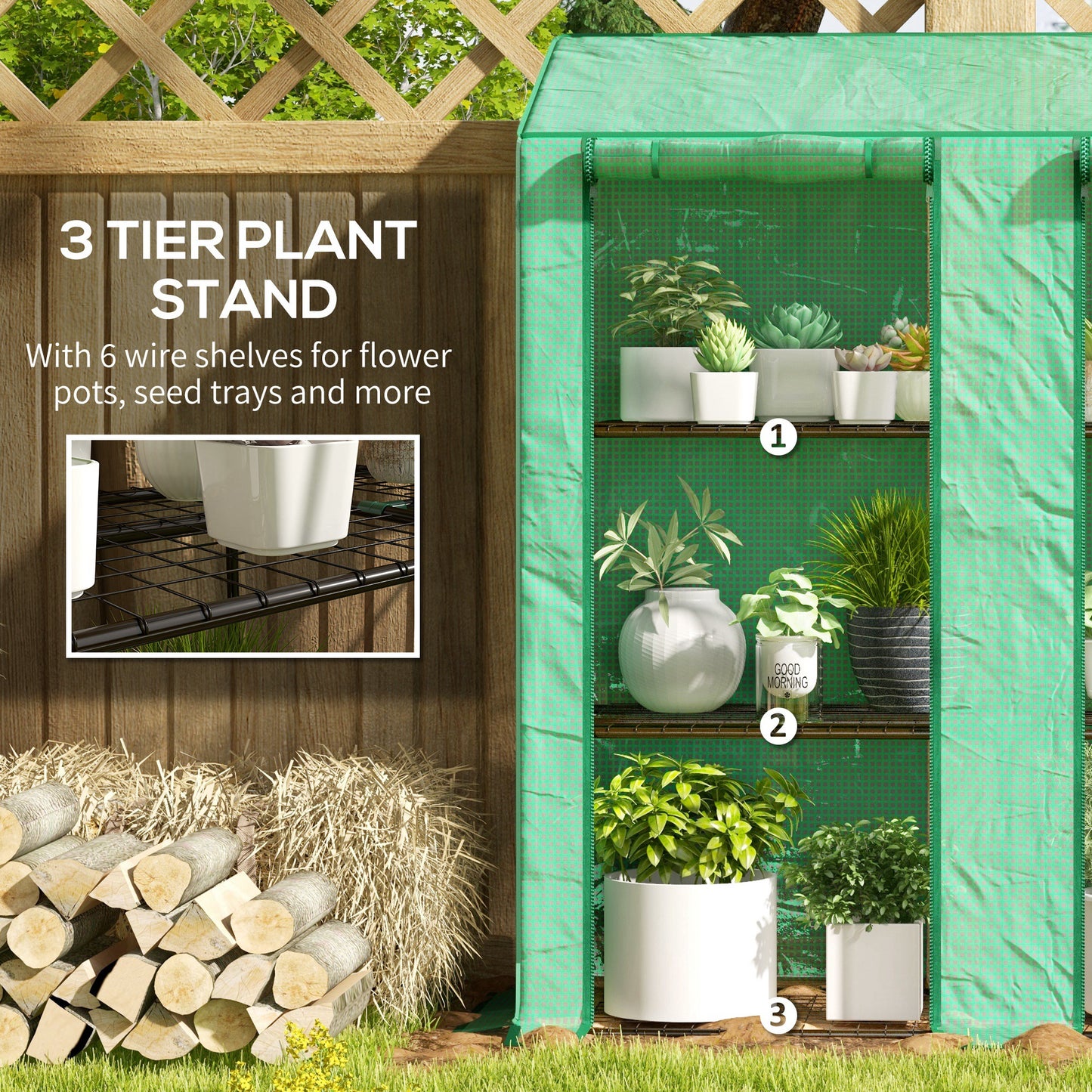 Outsunny Portable Mini Greenhouse Green House with 3 Tier Shelves, Reinforced PE Cover, Roll-up Doors, 56.3" x 18.1" x 59.4"