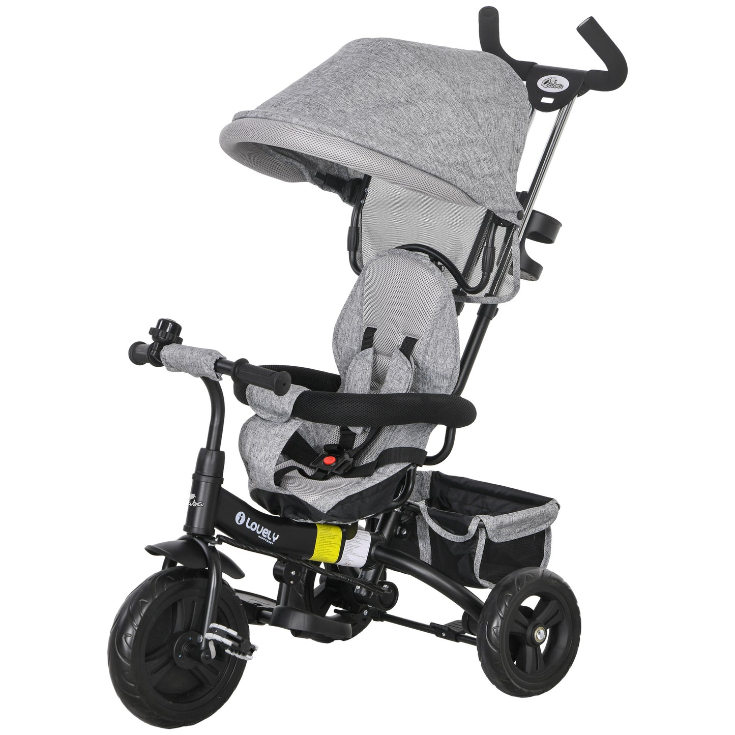 Qaba 6 in 1 Toddler Tricycle Stroller with Basket, Canopy, 5-point Safety Harness, for 12-60 Months, Blue