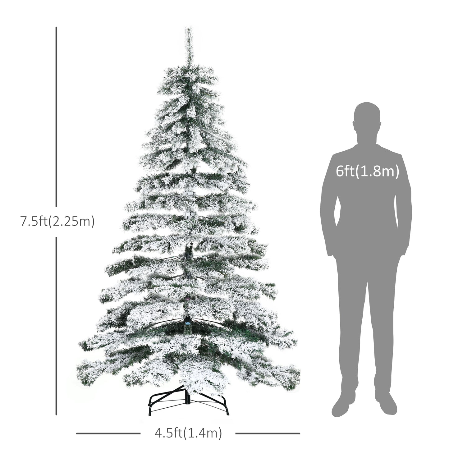 HOMCOM 7.5ft Artificial Snow Flocked Christmas Tree Xmas Tree Holiday Home Indoor Decoration for Party with Foldable Feet, Green