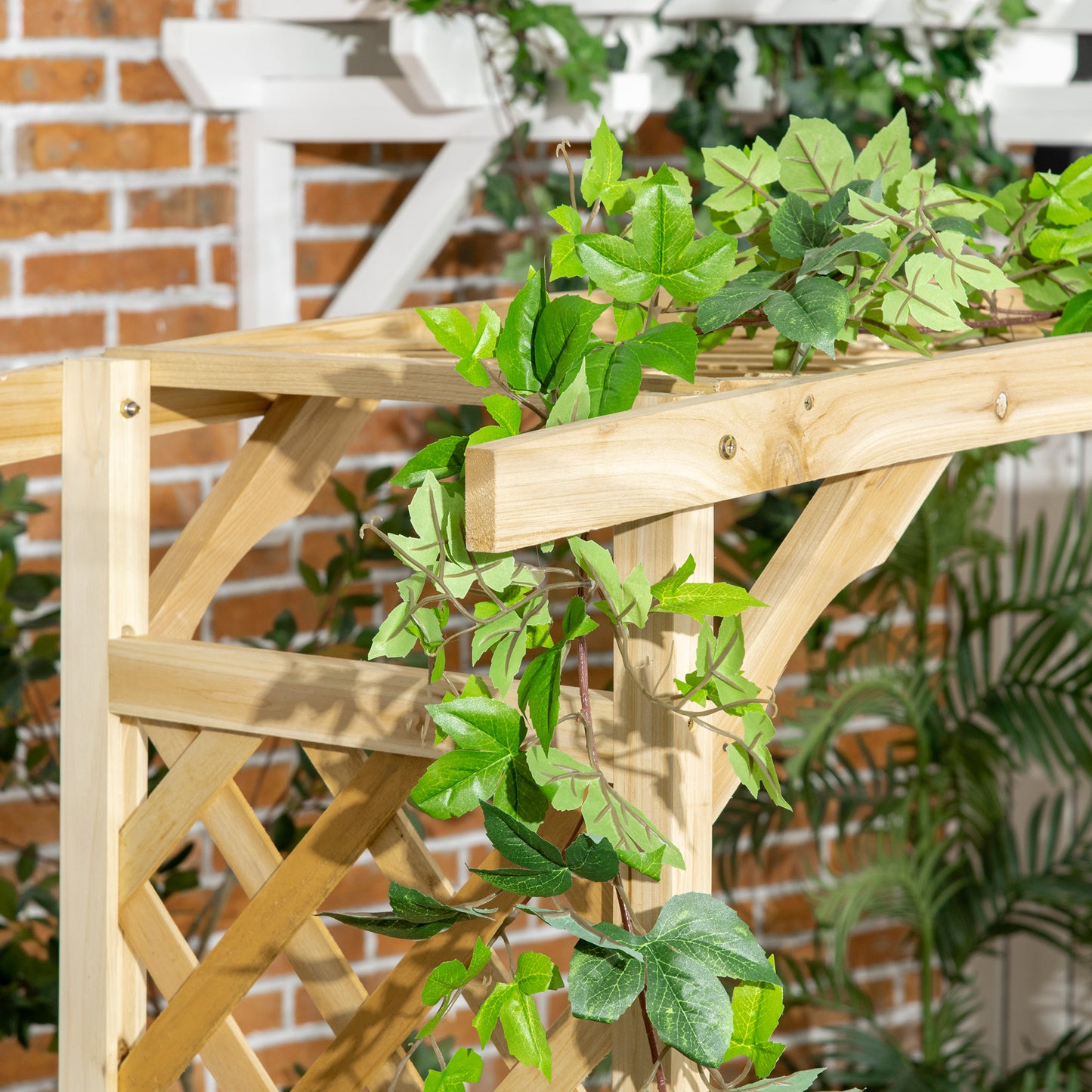 Outsunny Garden Arch with 2 Person Bench, Wooden Garden Arbor Archway Trellis for Climbing Plants, Lawn, Backyard Decor, Natural
