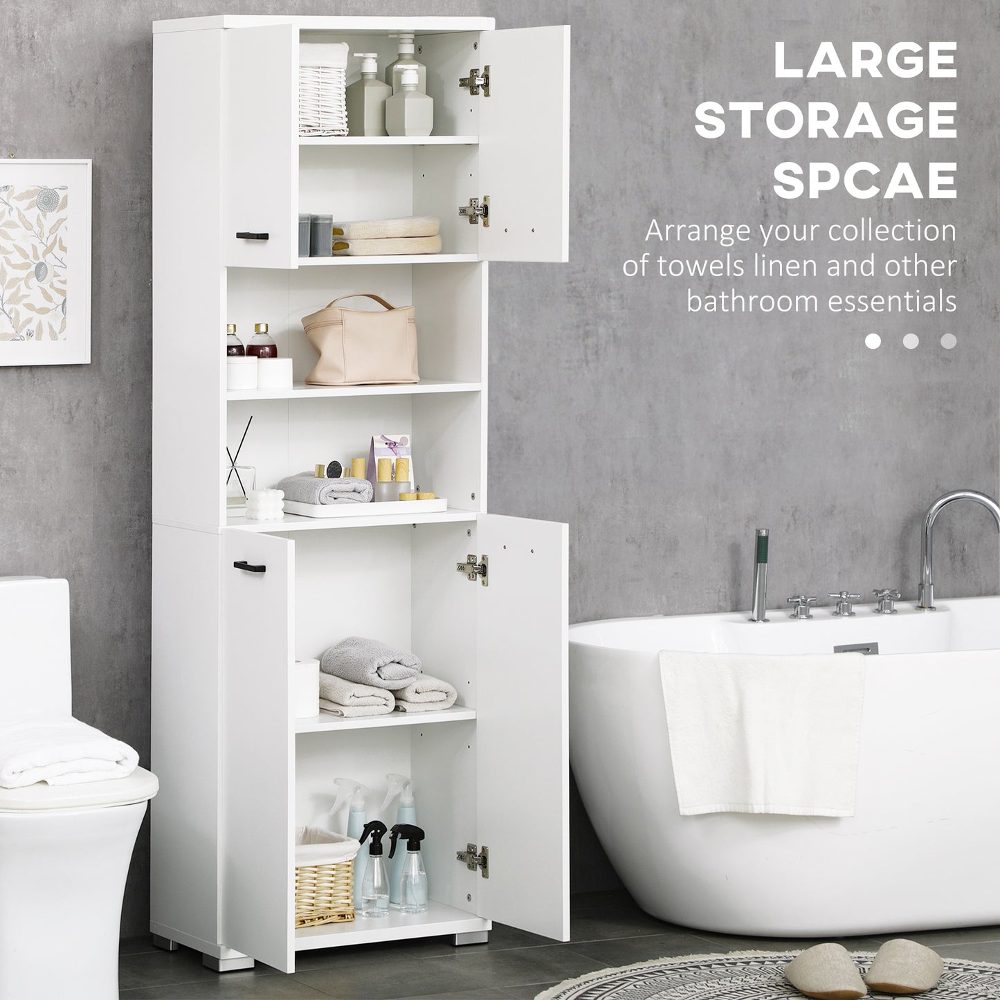 kleankin Bathroom Cabinet, Freestanding Linen Cabinet with Open Shelves and Cupboards, 23.6"x13.2"x72", White