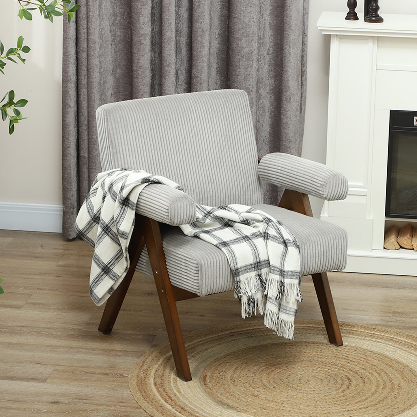 HOMCOM Corduroy Accent Chair Armchair with Wide Seat and Soft Padded Armrests for Reading, Bedroom, Dark Grey