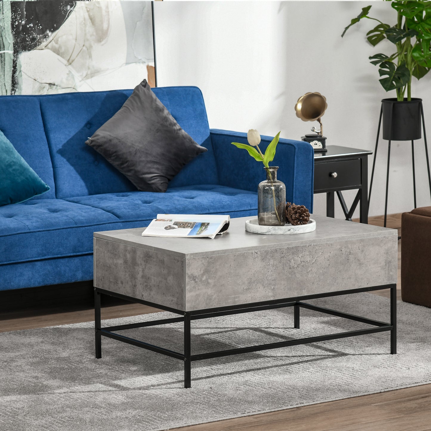 HOMCOM Lift Top Coffee Table with Hidden Storage Compartment Lift Tabletop Center Table for Living Room, Grey