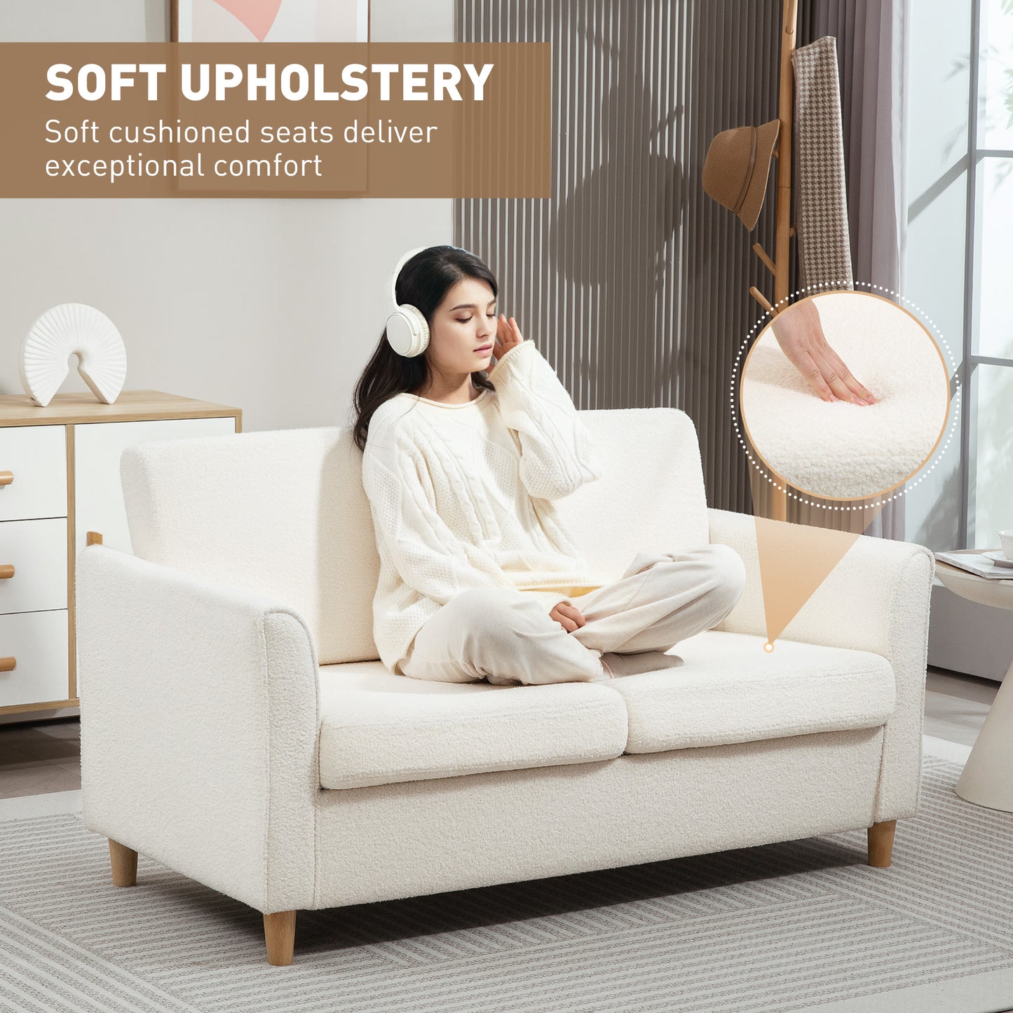 HOMCOM 2-Seat Sofa Two-Seater Couch with Armrests and Wood Legs for Living Room, Bedroom, Dark Grey