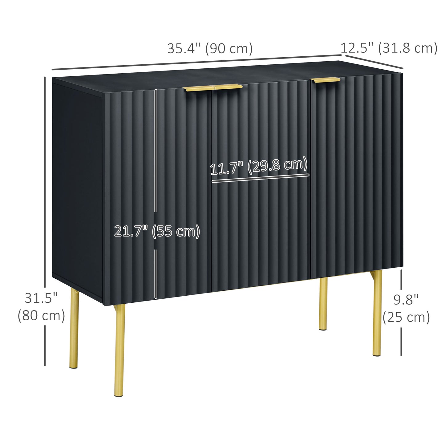HOMCOM Modern Storage Cabinet Sideboard Buffet Cabinet with Gold Legs for Living Room Dining Room Hallway Grey