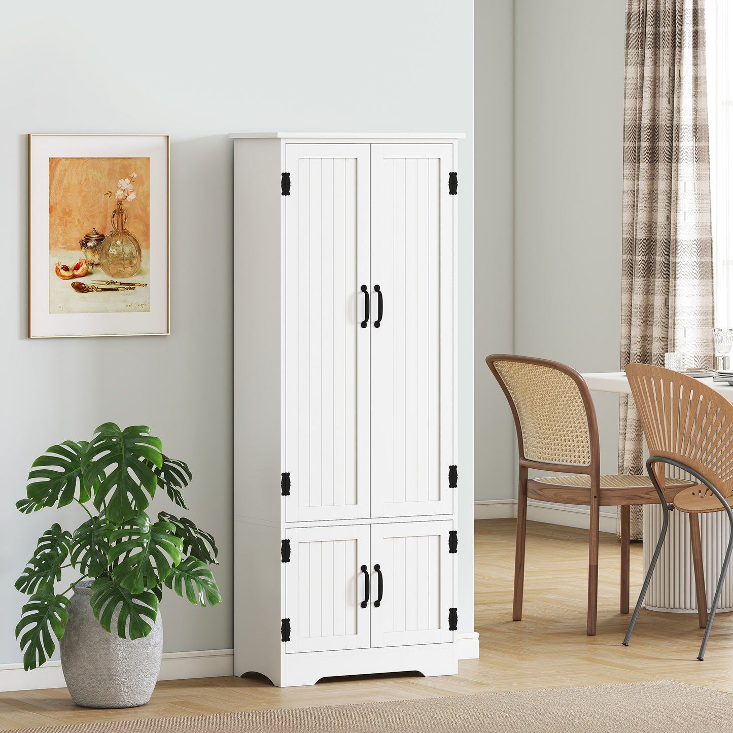 HOMCOM 48" 4-Door Storage Cabinet Multi-Storey Large Space Pantry with Adjustable Shelves Black