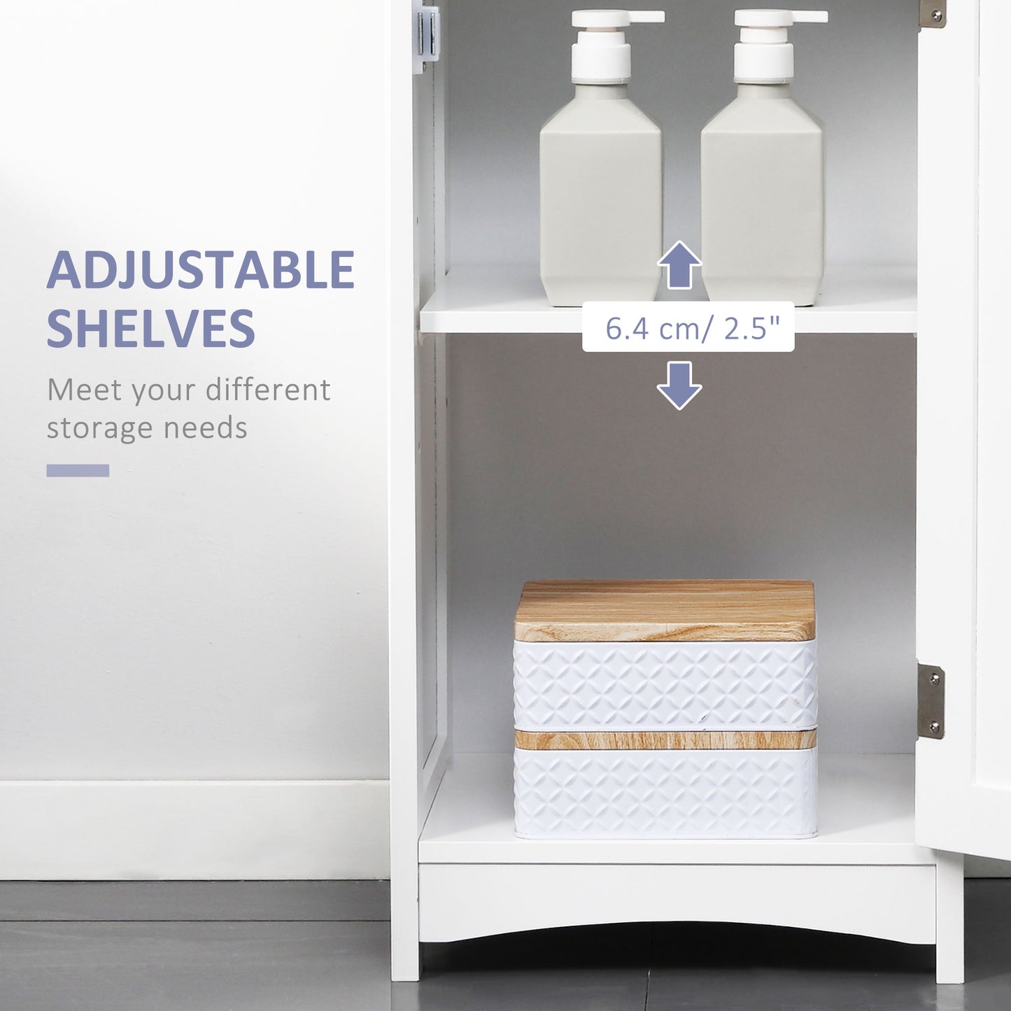kleankin Tall Bathroom Storage Cabinet, Slim Bathroom Cabinet with 3 Tier Shelf, Drawer, Door, Freestanding Linen Tower, White