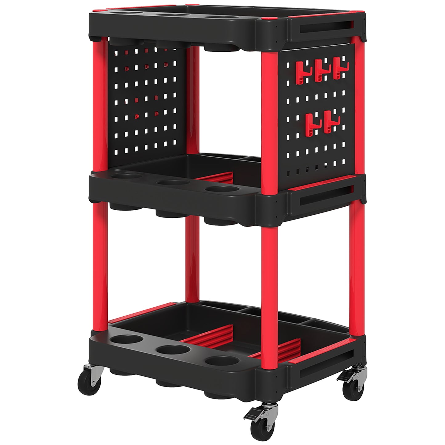 HOMCOM 3-Tier Collapsible Tool Cart with Wheels, 150 LBS Capacity Folding Utility Cart with Handles for Garage Workshop, Black