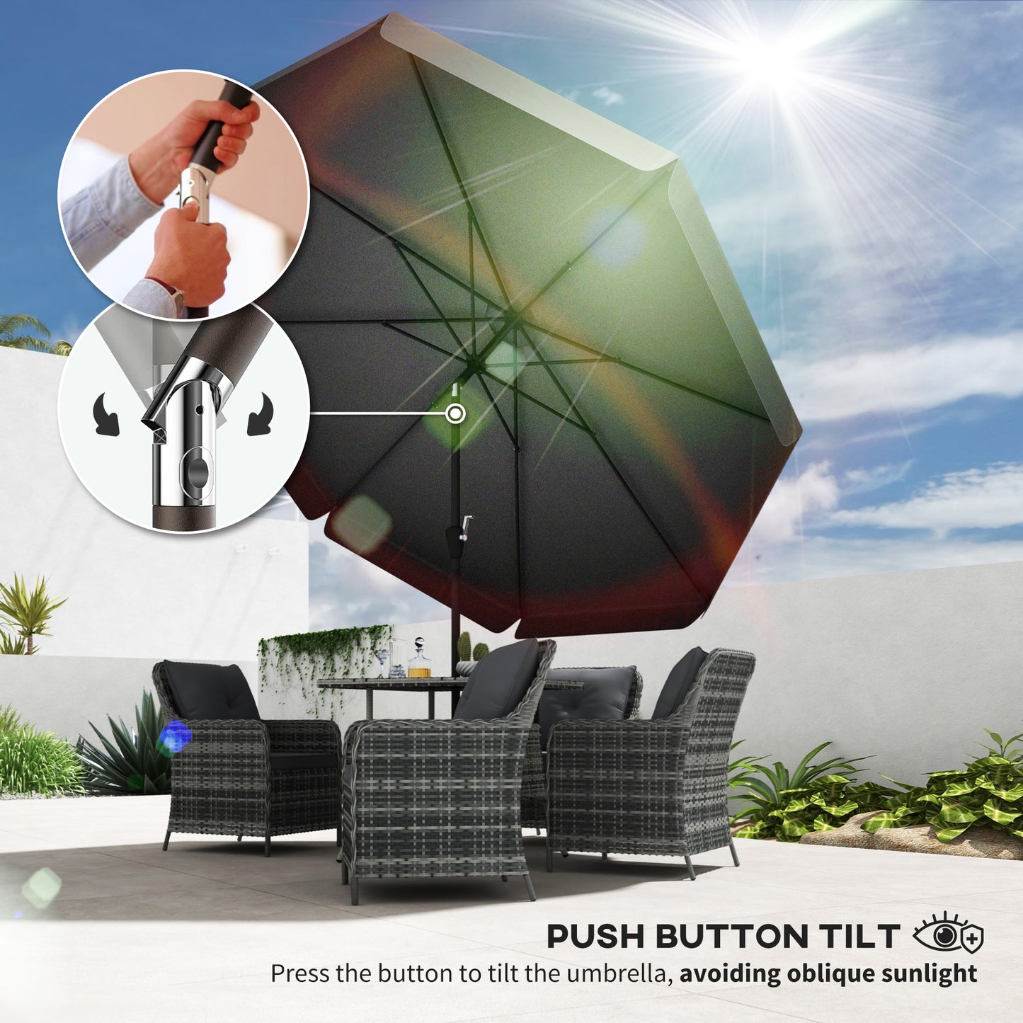 Outsunny 8.5 ft Outdoor Market Table Umbrella, Round Patio Umbrella with Tilt and Crank for Garden, Backyard, Deck, Wine Red