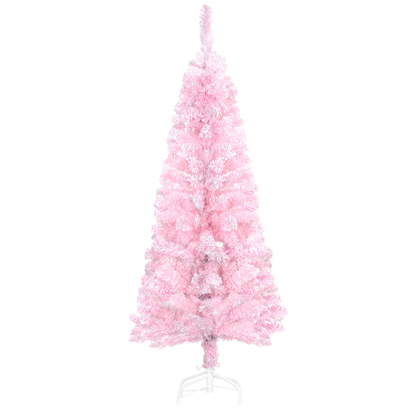 HOMCOM 7.5 FT Snow Flocked Artificial Christmas Tree, Pencil Xmas Tree with Realistic Branches, Auto Open and Steel Base, Pink