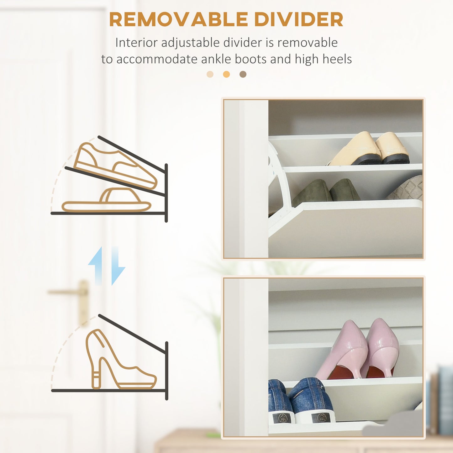 HOMCOM Shoe Storage Cabinet with 2 Flip Drawers and Adjustable Shelves for 6-12 Pairs of Shoes, White