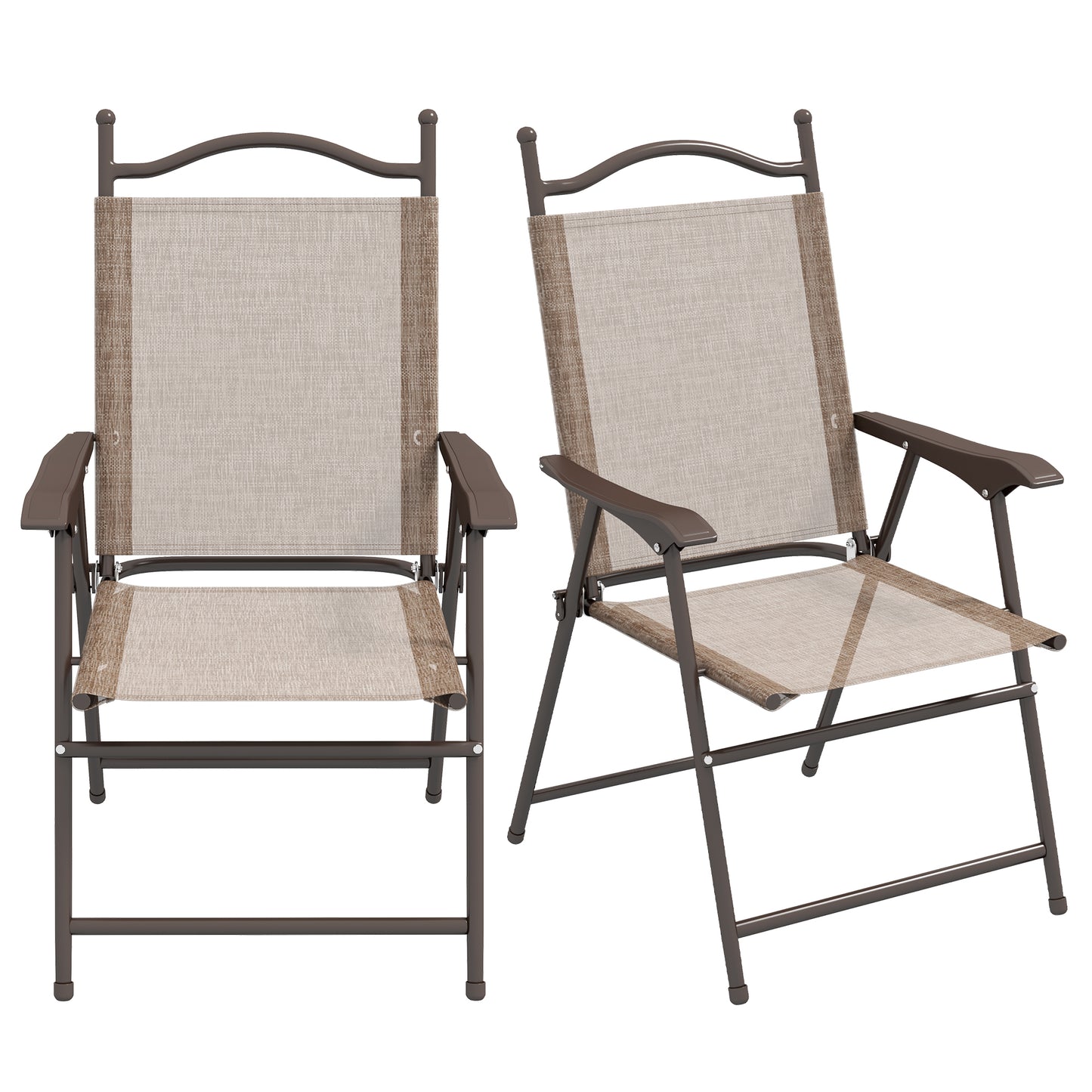 Outsunny 2 Pieces Folding Patio Camping Chairs Set, Sports Chairs for Adults with Armrest, Mesh Fabric Seat for Lawn