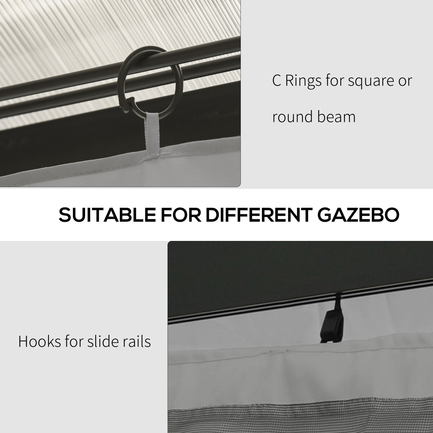 Outsunny 10' x 10' Universal Gazebo Sidewall Set with 4 Panels, Hooks/C-Rings Included for Pergolas & Cabanas, Beige
