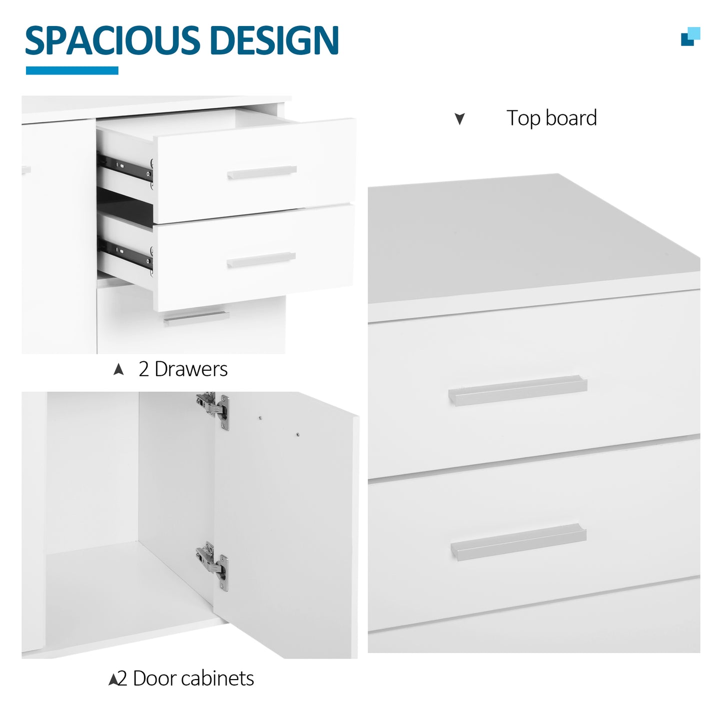 HOMCOM High Gloss Sideboard with 2 Drawers and 2 Doors, Buffet Cabinet with Adjustable Shelf, Coffee Bar Cabinet with Storage, White