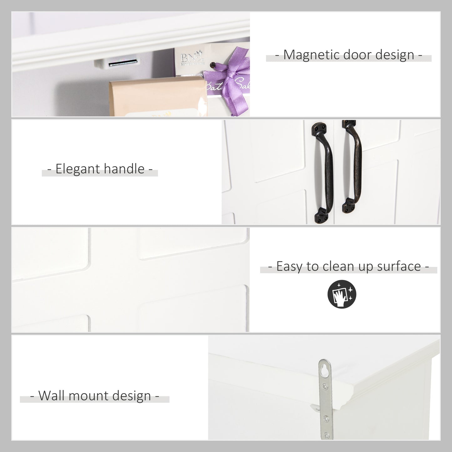 HOMCOM Wall Mount Bathroom Cabinet, Storage Organizer Kitchen Cupboard with 2 Doors and Adjustable Shelf White