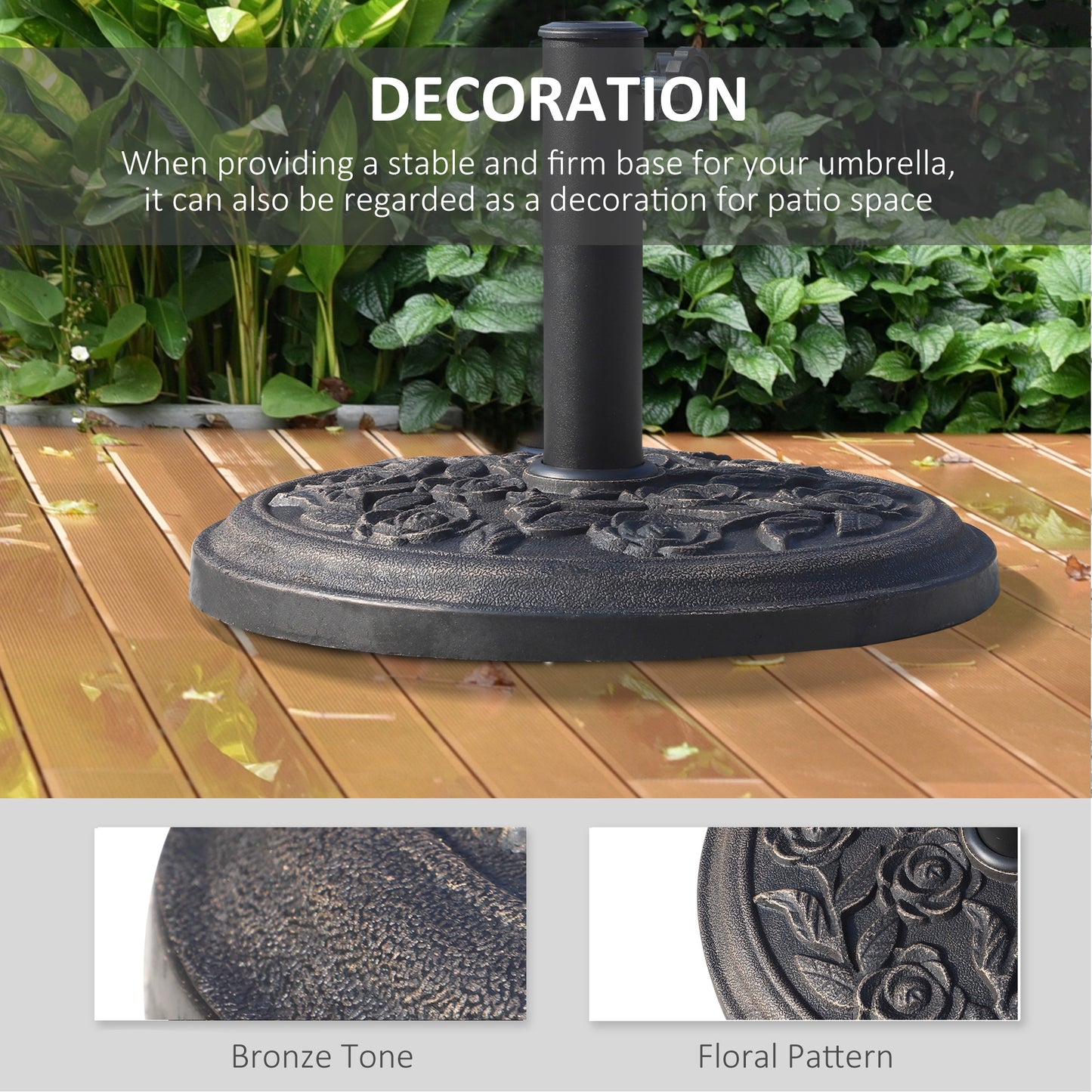 Outsunny 18� Round Patio Umbrella Base Outdoor Decorative Cast Stone Resin Parasol Stand Market Garden Umbrella Holder, Bronze