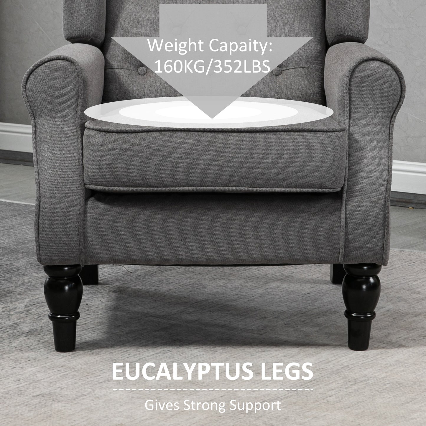 HOMCOM Fabric Accent Chair, Button Tufted Armchair, Upholstered Modern Living Room Chair, Wingback Chair with Wood Legs, Rolled Arms, Thick Padding for Bedroom, White