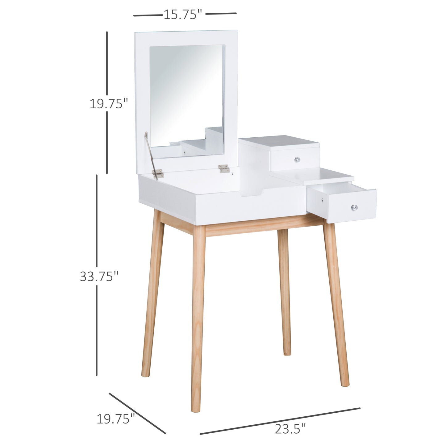 HOMCOM Makeup Vanity Table with Flip-up Mirror, Modern Dressing Table with 2 Drawers for Bedroom, White