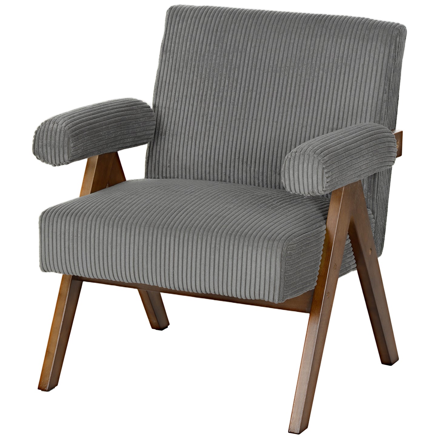 HOMCOM Corduroy Accent Chair Armchair with Wide Seat and Soft Padded Armrests for Reading, Bedroom, Dark Grey