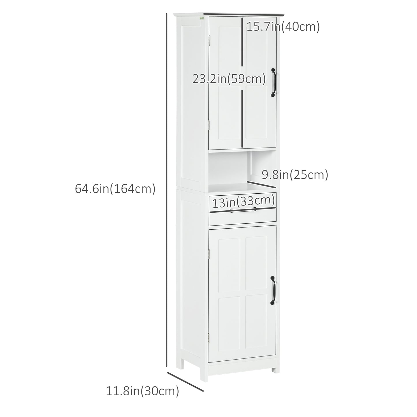 kleankin Modern Bathroom Cabinet, Narrow Bathroom Vanities with Open Shelf Drawer Recessed Doors and Adjustable Shelves White
