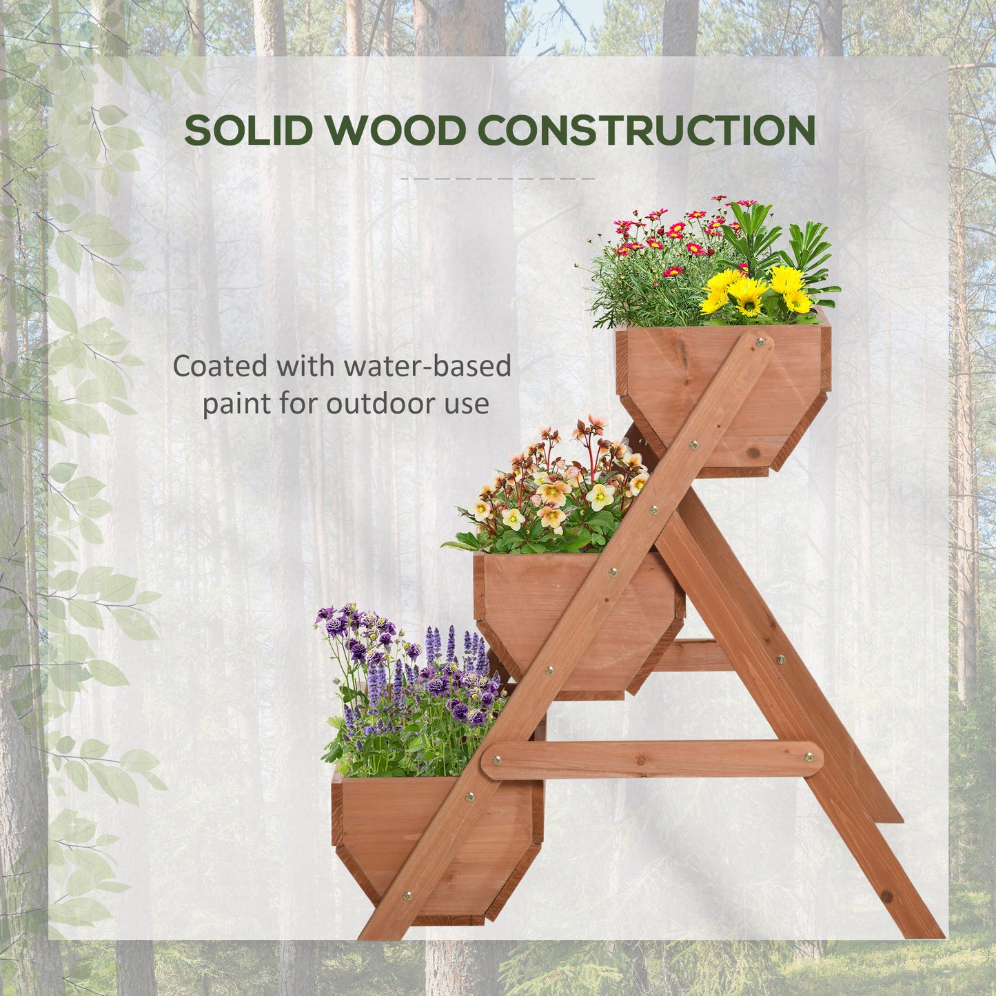 Outsunny 3 Tier Elevated Planter Box, Vertical Wooden Raised Garden Bed for Flowers, Vegetables, Herbs, 26" x 30" x 30", Green