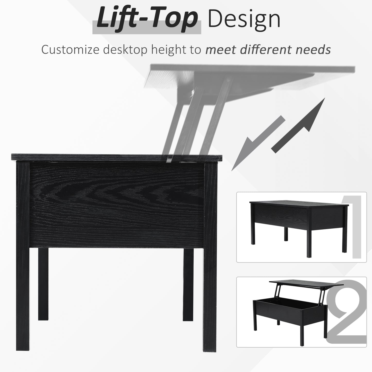 HOMCOM 39" Modern Lift Top Coffee Table with Hidden Storage Compartment, Center Table for Living Room, Grey