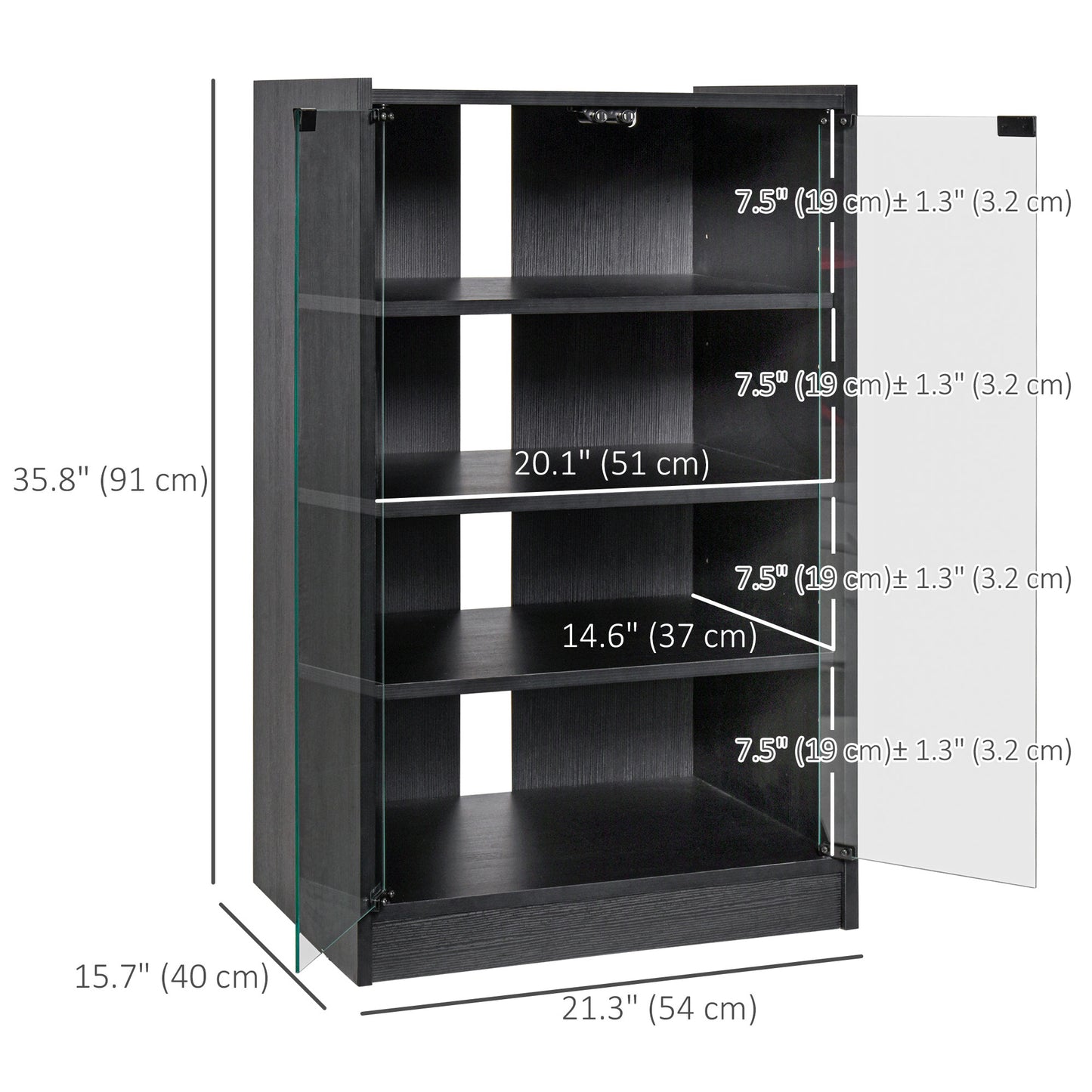 HOMCOM 5-Tier AV Media Stand with Push to Open Glass Doors, Audio-Video Storage Cabinet with Adjustable Shelves for DVD Players, Games Consoles, Routers, Distressed Black