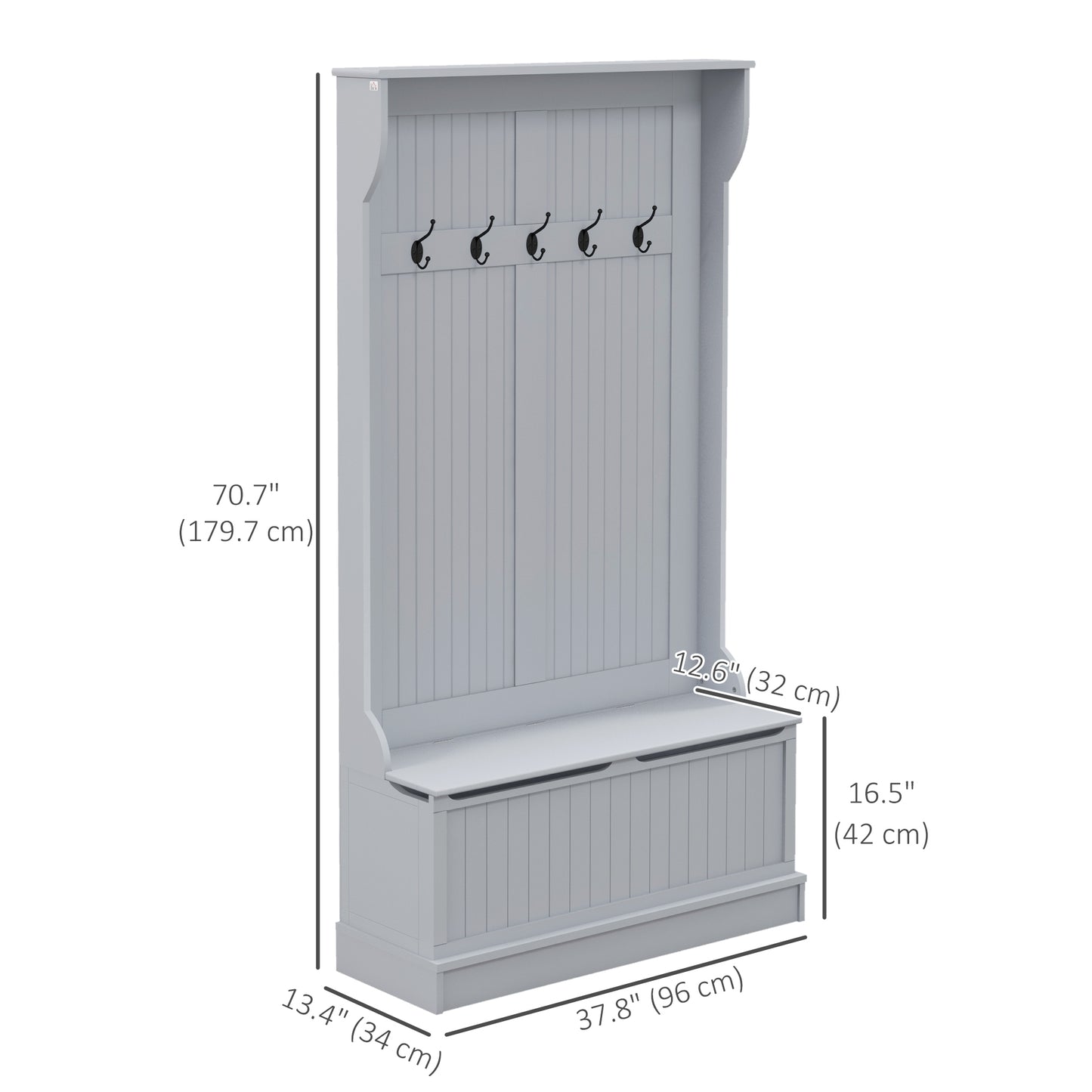 HOMCOM 3-In-1 Hall Tree w/ Coat Rack, Shoe Storage and Bench Seat, Entryway Bench w/ 4 Hooks for Hallway, Living Room, White