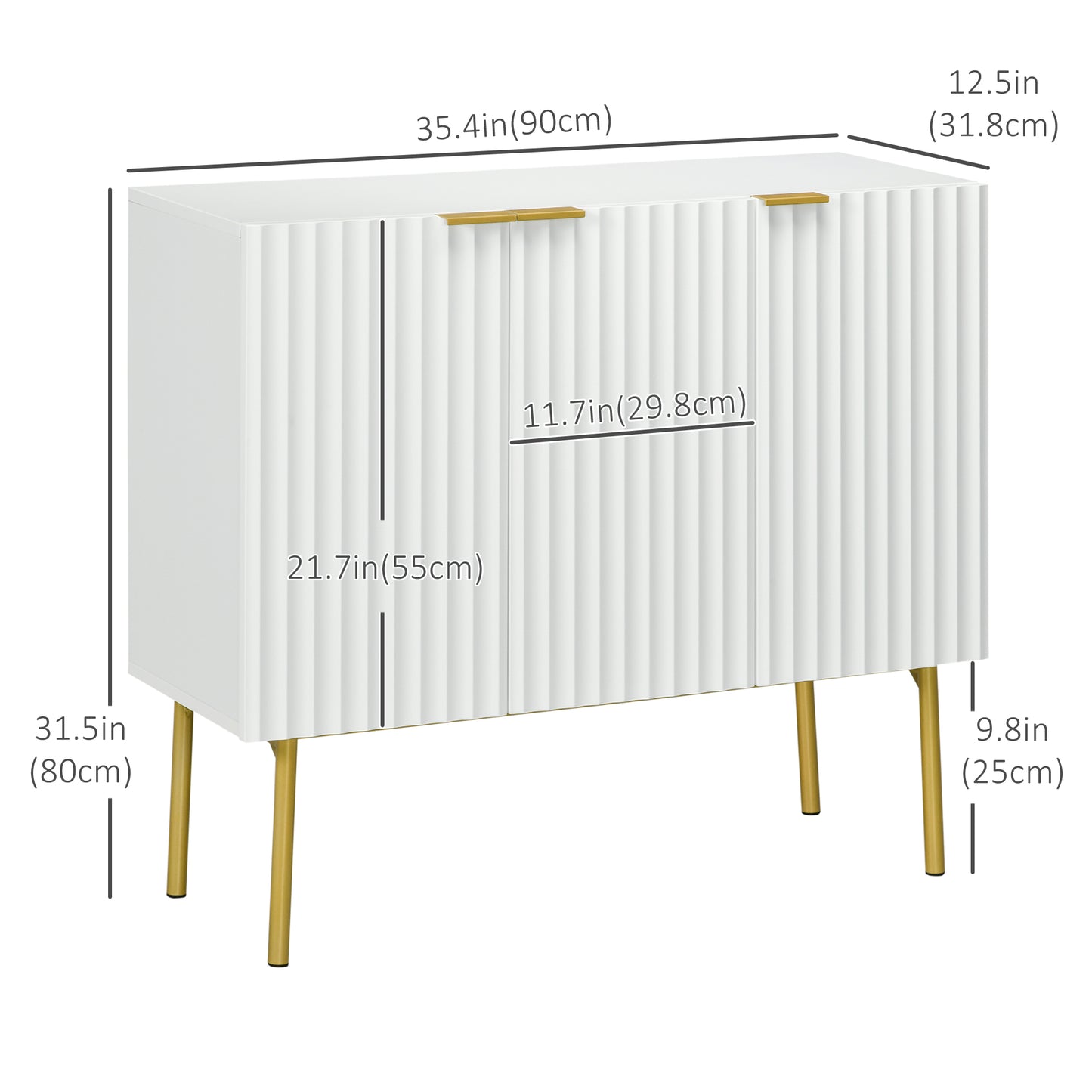 HOMCOM Modern Storage Cabinet Sideboard Buffet Cabinet with Gold Legs for Living Room Dining Room Hallway Grey