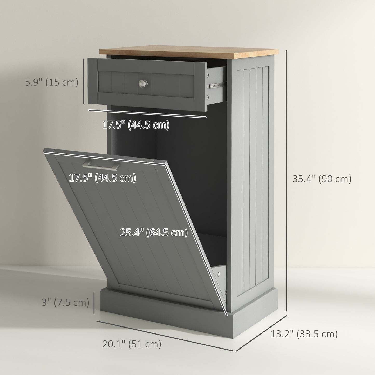 HOMCOM Kitchen Tilt Out Trash Bin Cabinet, Free Standing Recycling Cabinet, Trash Can Holder with Drawer, White