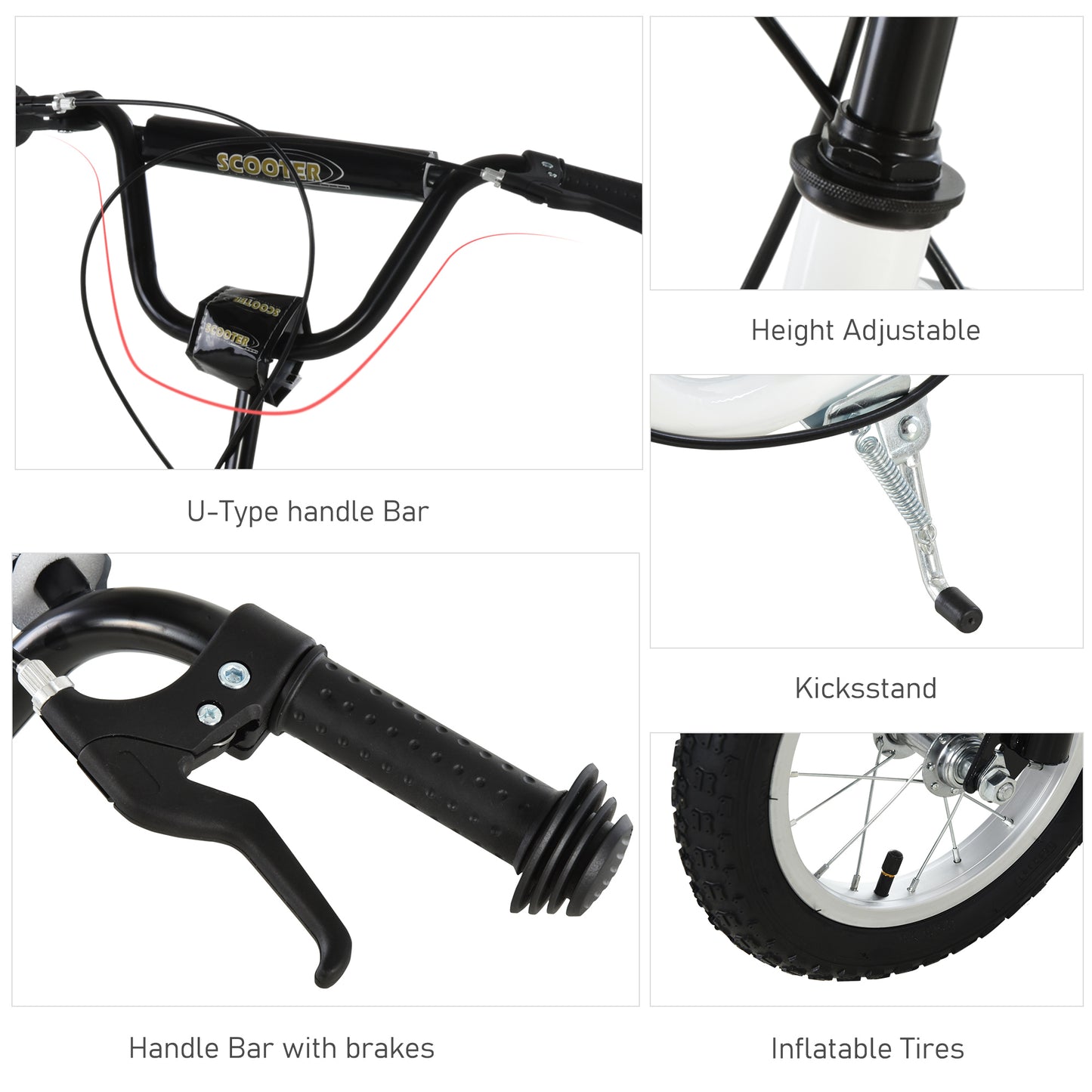 Aosom Dual Brakes Kick Scooter 12-Inch Inflatable Front Wheel Ride On Toy for Age 5+, Black