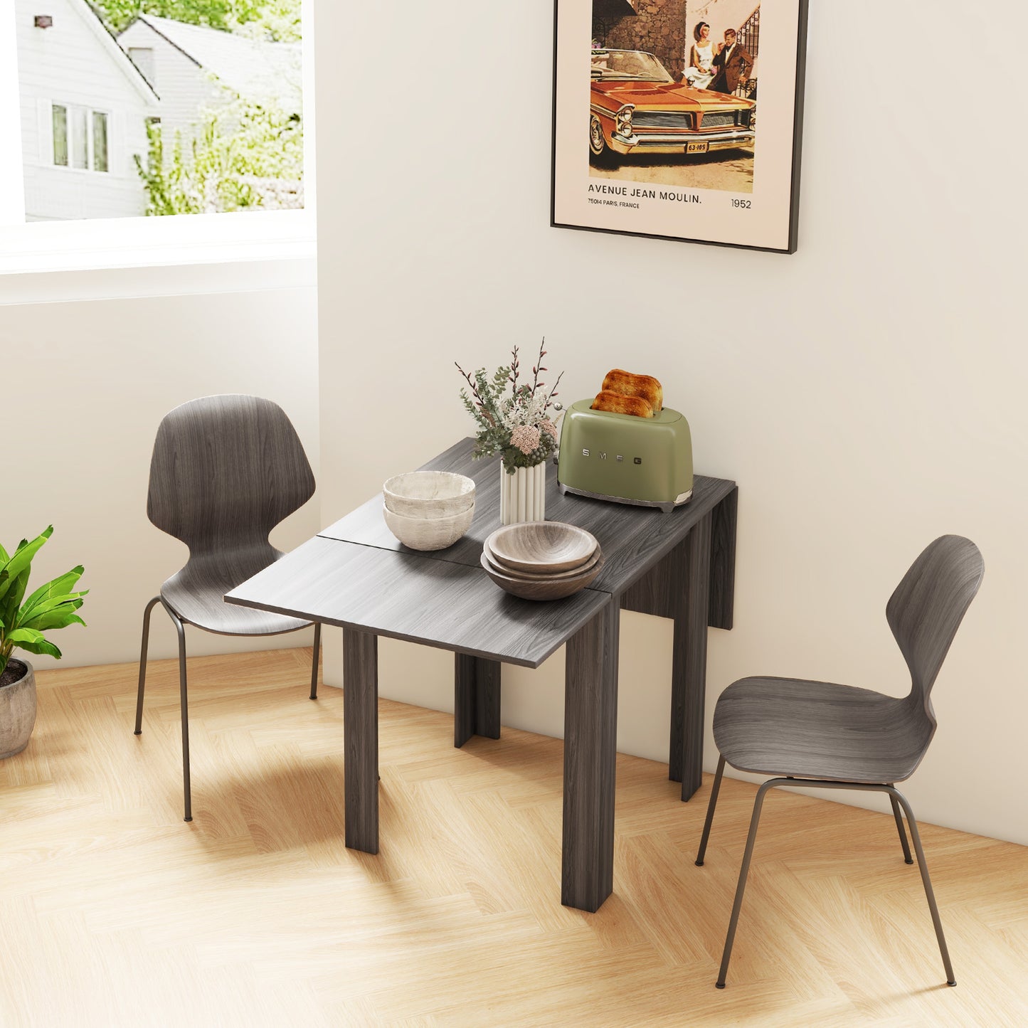 HOMCOM Folding Dining Table, Extendable Kitchen Table for Small Space, Drop Leaf Table for 2-4 People, Grey