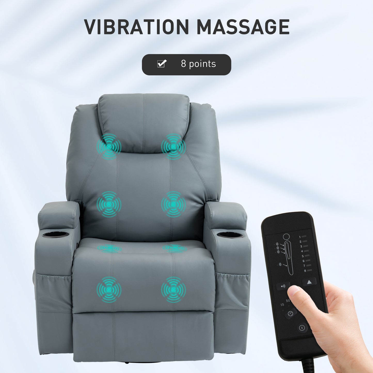 HOMCOM Massage Recliner Chair, Swivel Nursery Rocker Chair, Manual Reclining Sofa with 8 Vibration Points, PU Leather, Cup Holders, Side Pockets, for Living Room, Black