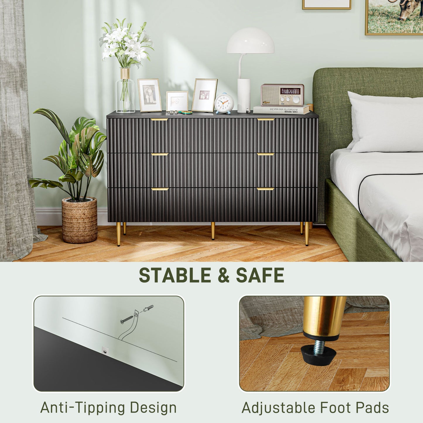 HOMCOM Modern Chest of Drawers 4 Drawer Dresser for Bedroom with Gold Legs and Handles, White