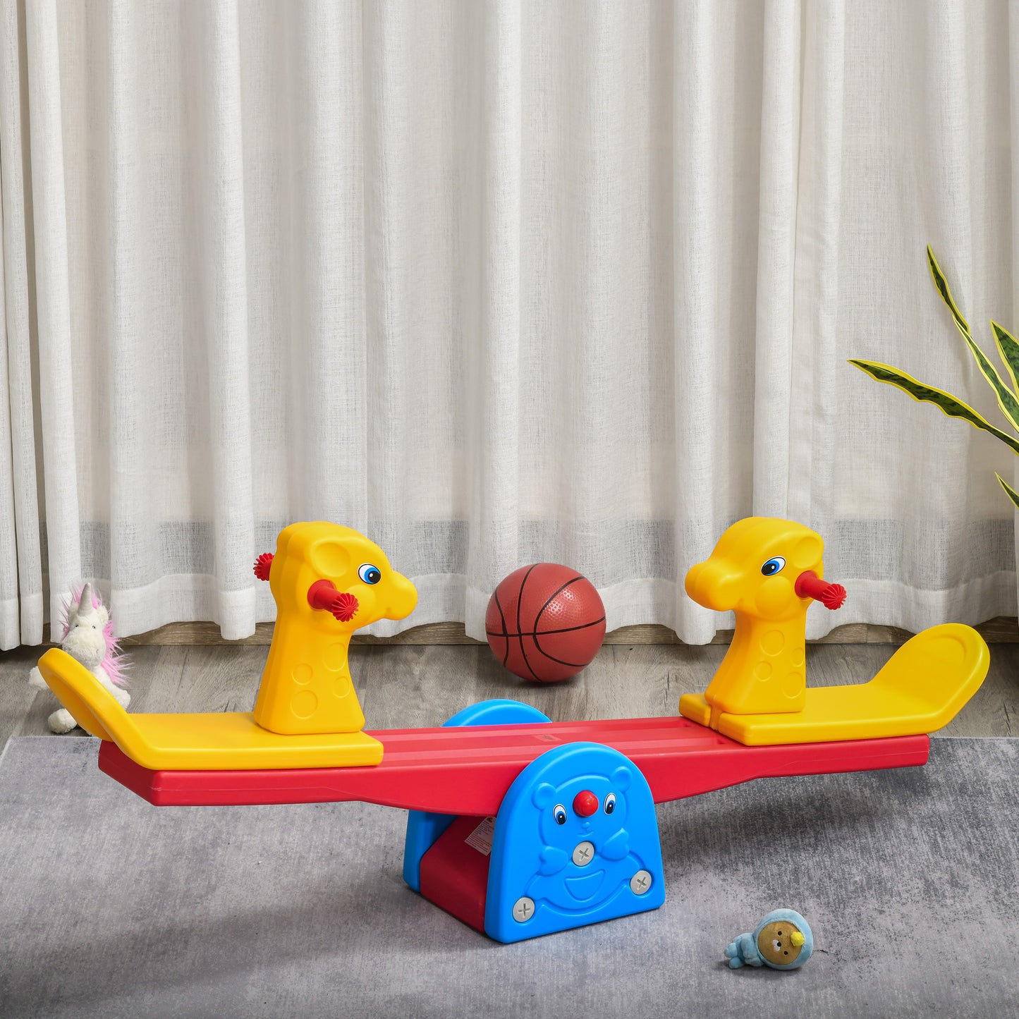 Qaba Kids Seesaw Safe Teeter Totter 2 Seats with Easy-Grip Handles Indoor Outdoor Living Room Playroom Backyard Equipment, for 12-48 Months, Multicolor