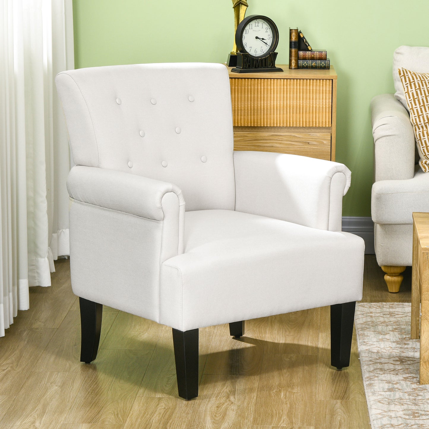 HOMCOM Armchair, Fabric Accent Chair, Modern Living Room Chair with Wood Legs and Rolled Arms for Bedroom, Grey