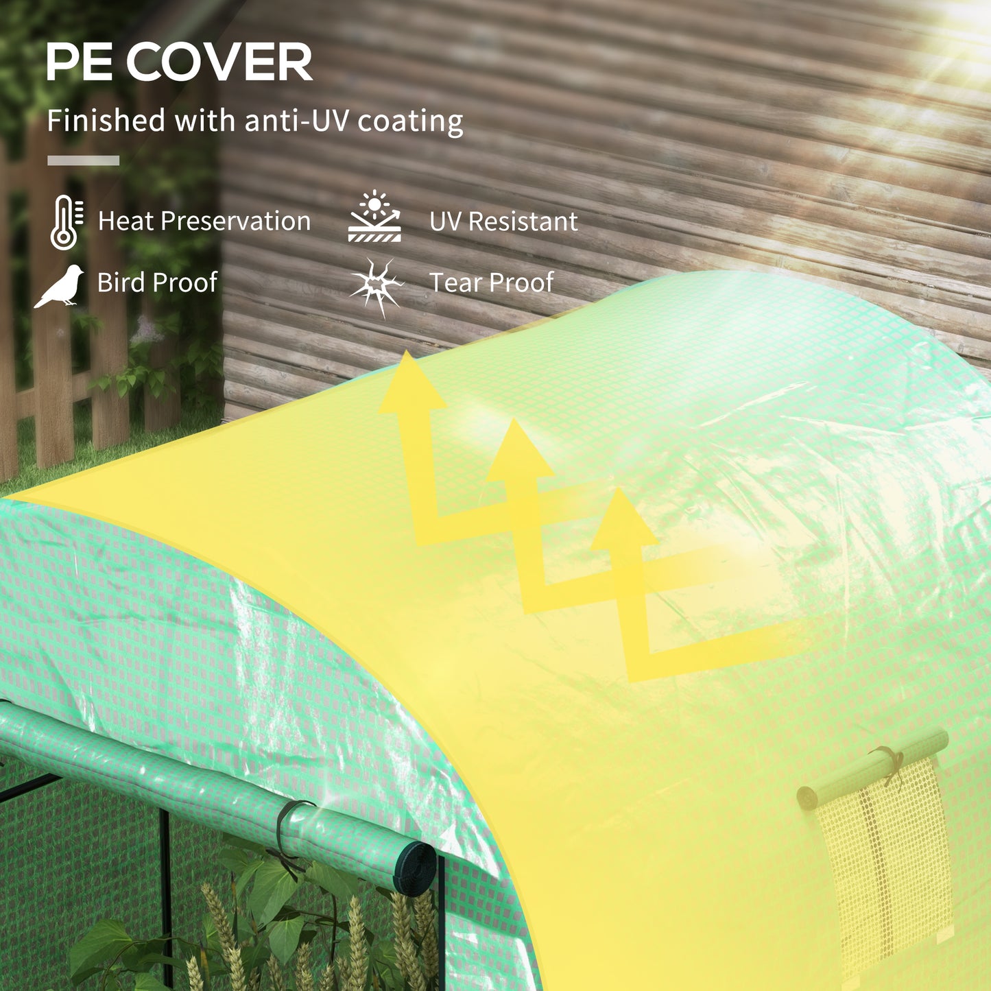 Outsunny Tunnel Greenhouse Walk-in Green House with UV-resistant PE Cover, Doors and Mesh Windows, 6' x 6' x 6.6', Green