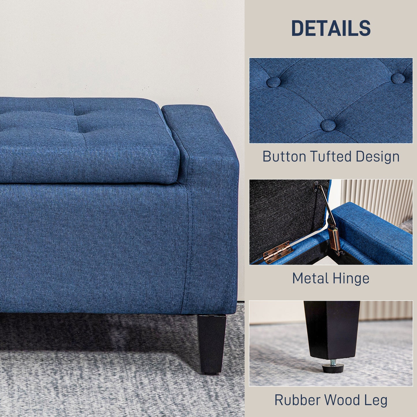 HOMCOM Storage Ottoman Bench Linen-Touch Fabric Tufted Chest Footstool with Flipping Top, Beige