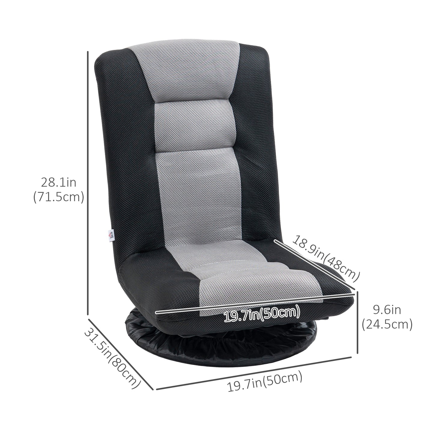 HOMCOM Folding Floor Chair for Adults Teens, 360 Degree Swivel Gaming Chair, 6 Positions Adjustable Lazy Sofa, Black