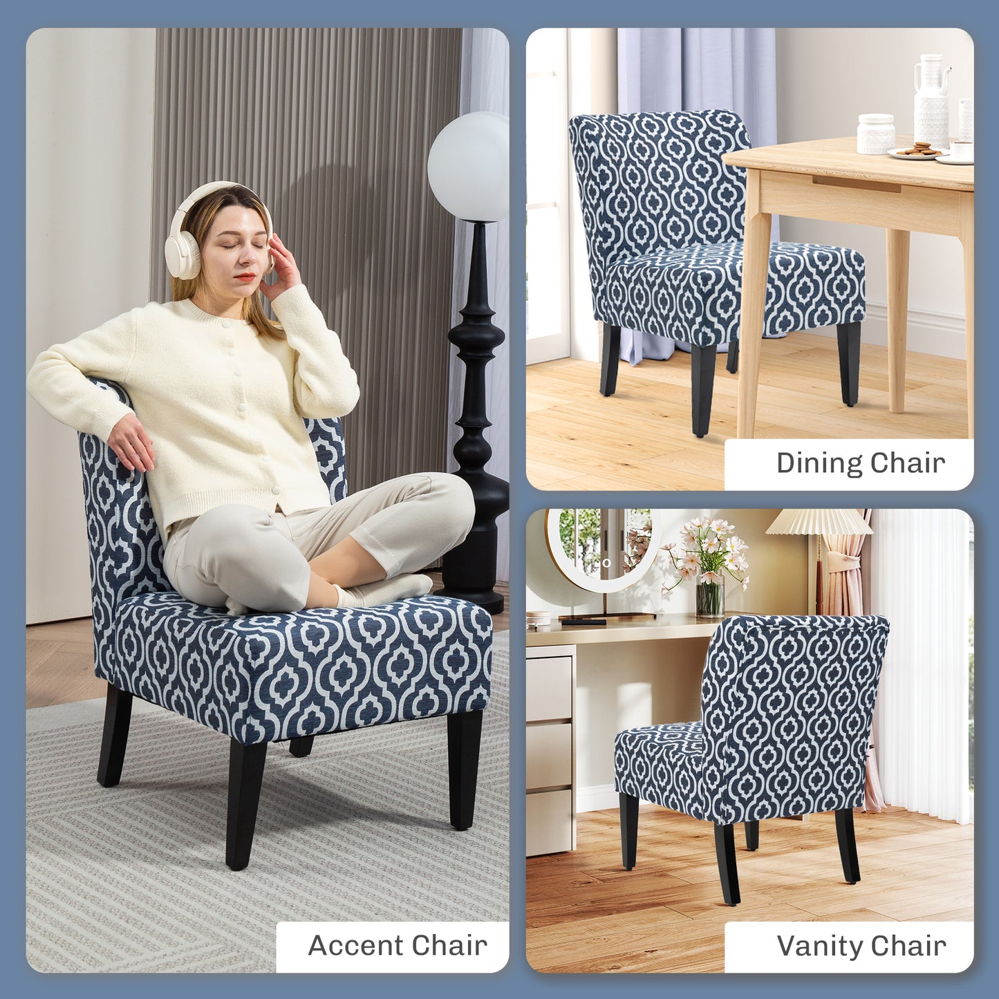 HOMCOM Armless Accent Chair for Bedroom, Upholstered Slipper Side Chair for Living Room with Wood Legs, Grey