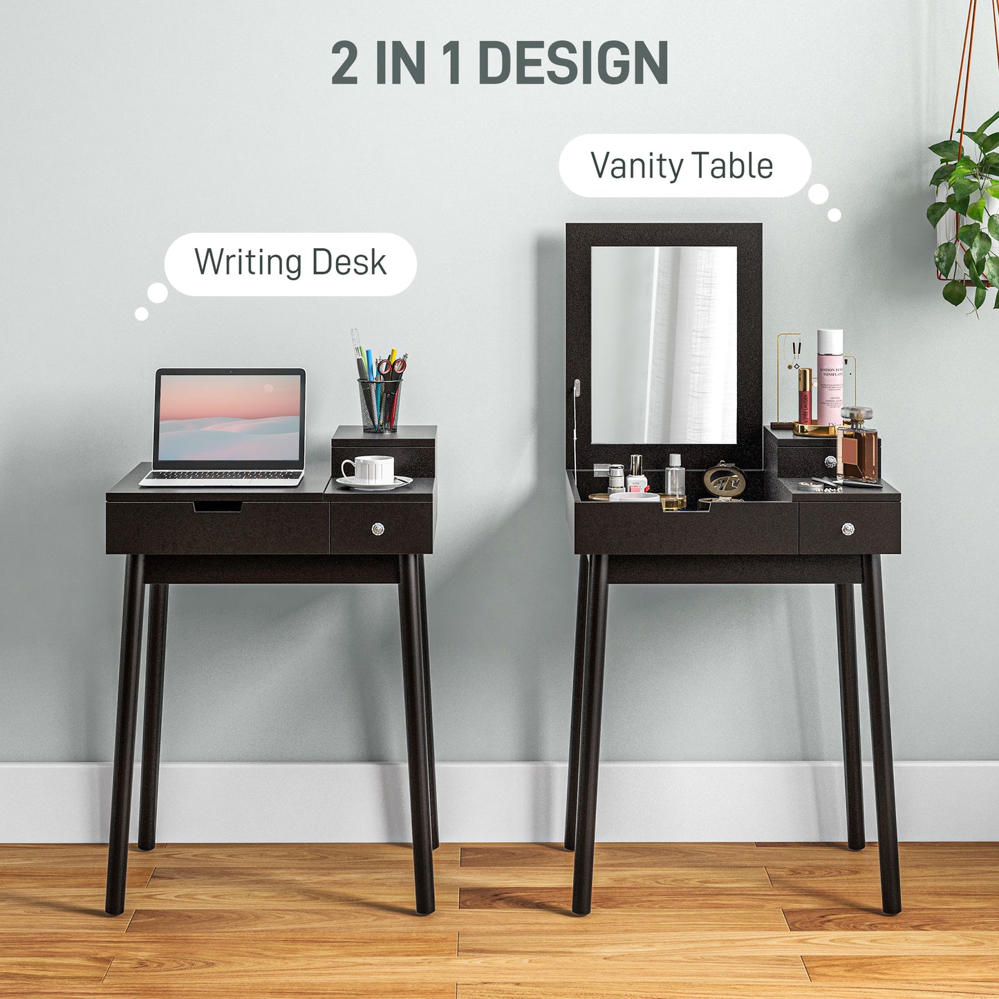 HOMCOM Makeup Vanity Table with Flip-up Mirror, Modern Dressing Table with 2 Drawers for Bedroom, White