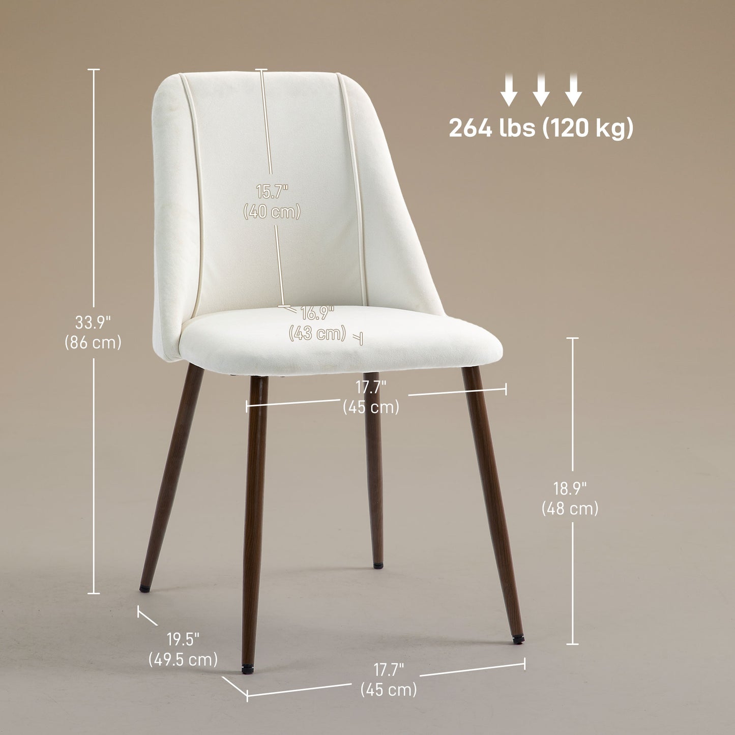 HOMCOM Upholstered Dining Chairs Set of 4, Velvet Accent Chair with Back and Wood-grain Steel Leg for Kitchen, Grey