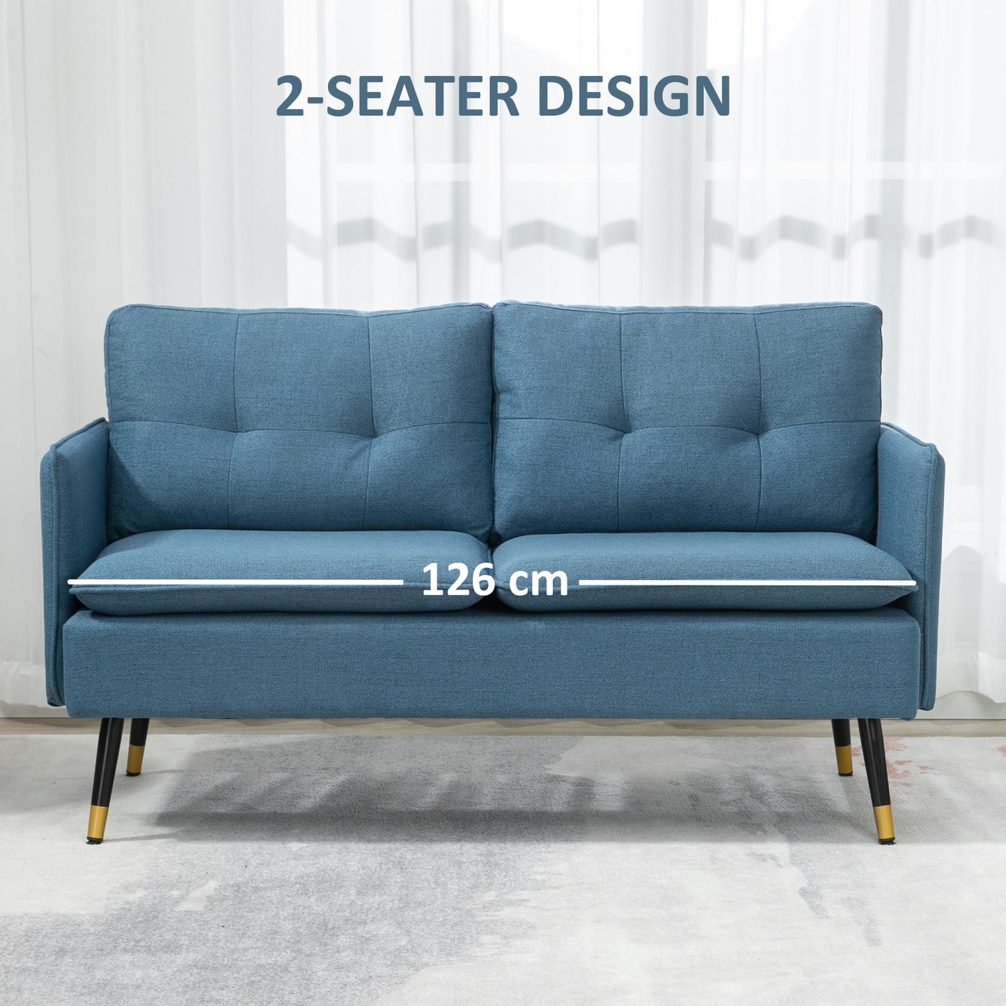 HOMCOM 55" Loveseat Sofa for Bedroom, Modern Love Seats Furniture with Button Tufting, Upholstered Small Couch for Living Room, Small Space, Grey