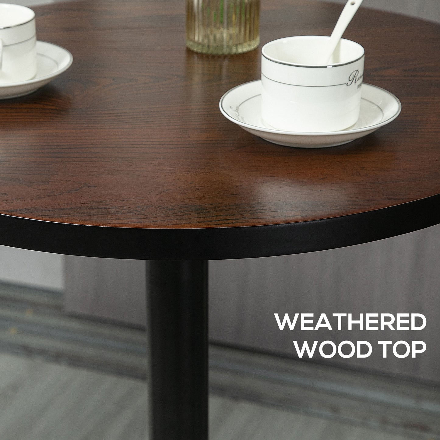 HOMCOM Round Bar Table 42 Inch Height, Industrial High Bistro Table with Metal Base and Elm Wood Top, Bar Height Table for Kitchen, Pub, Breakfast Area
