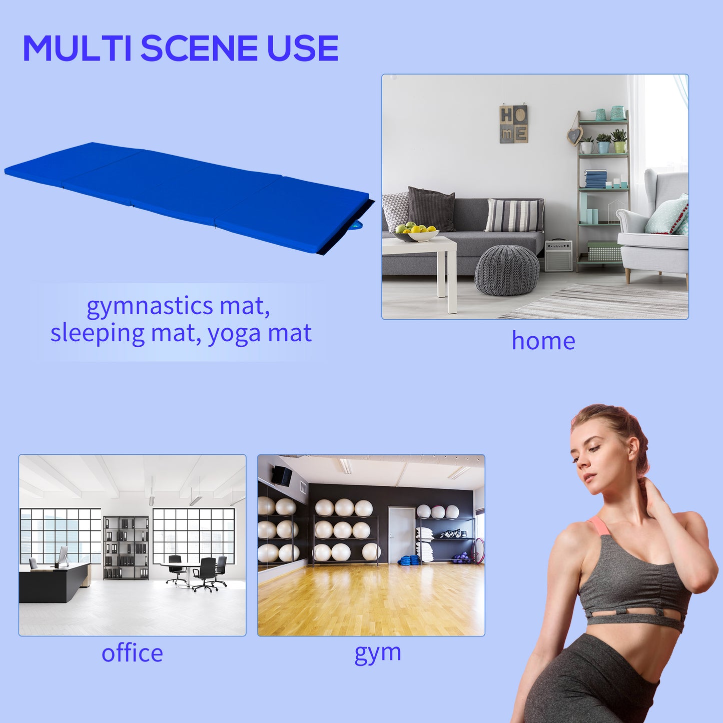 Soozier 4'x10'x2'' Folding Gymnastics Tumbling Mat, Exercise Mat with Carrying Handles for Yoga, MMA, Martial Arts, Stretching, Core Workouts, Dark Blue