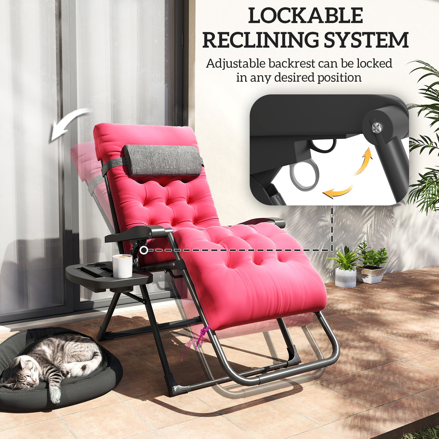 Outsunny Padded Zero Gravity Chair, Folding Recliner Chair, Patio Lounger with Cup Holder, Adjustable Backrest, Removable Cushion for Outdoor, Deck, Poolside, Red