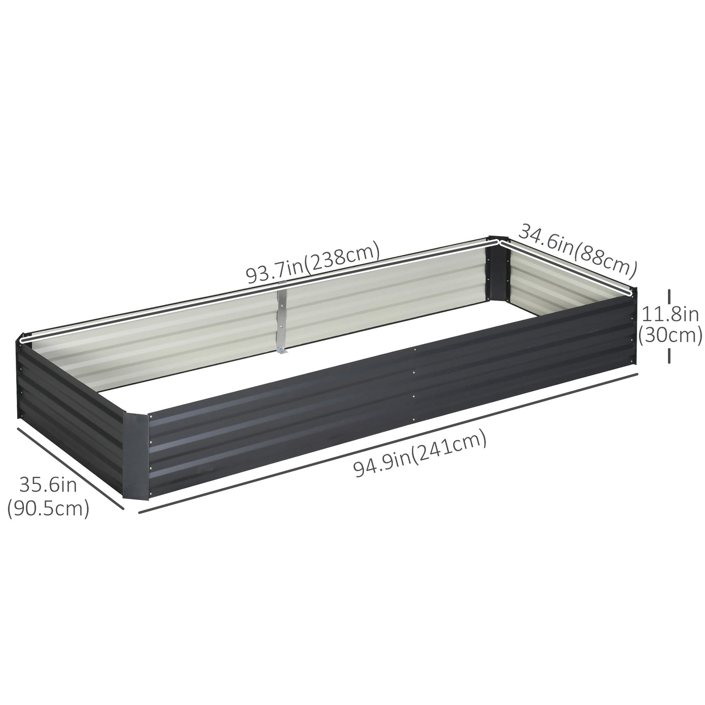Outsunny 95" x 36" x 12" Galvanized Raised Garden Bed, Metal Elevated Planter Box for Growing Flowers, Herbs, Succulents, Grey